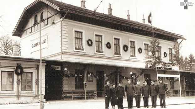 Štrekna - Uslužbenci postaje Slovenj Gradec ob dnevu železničarjev okrog leta 1965.